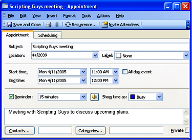 Outlook Appointment