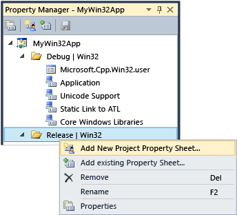 Property Manager shortcut menu