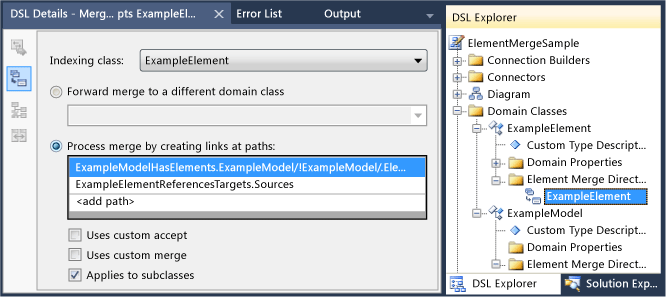 DSL Details window showing Element Merge Directive