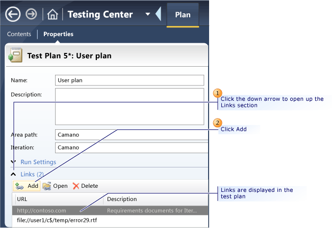 Add External Links to Test Plan