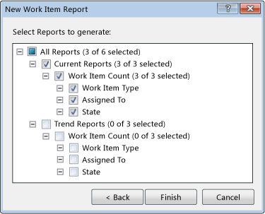 Expanded New Work Item Report dialog box