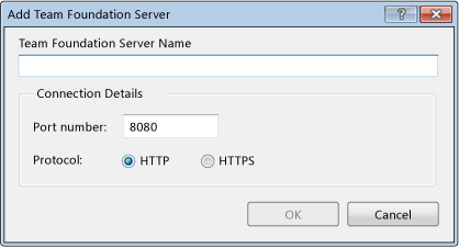 Add Team Foundation Server dialog box for TFS 2008