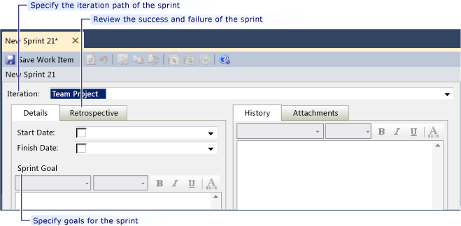 Screenshot showing a new sprint work item.