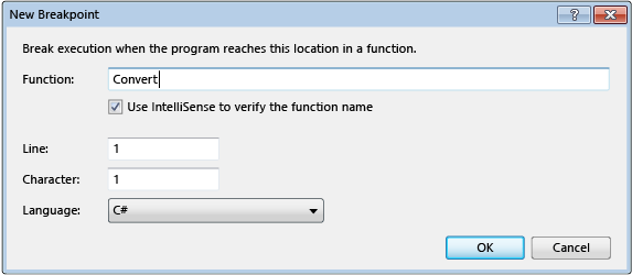 New Breakpoint dialog box