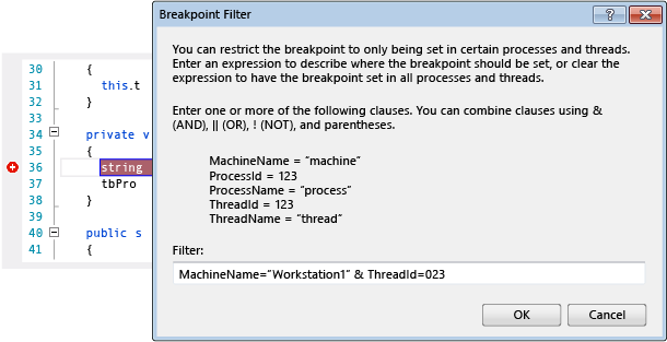 Breakpoint Filter dialog box