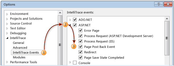 Configure IntelliTrace event collection