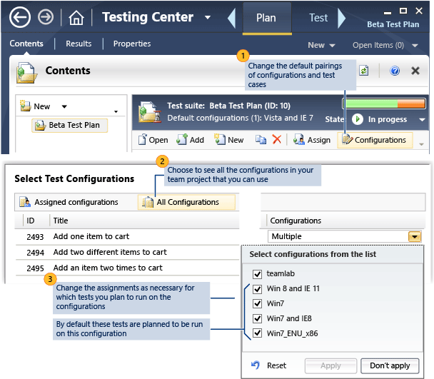 Update Default Assignments of Test Configurations