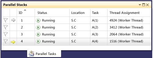 Parallel Tasks window with 4 running tasks