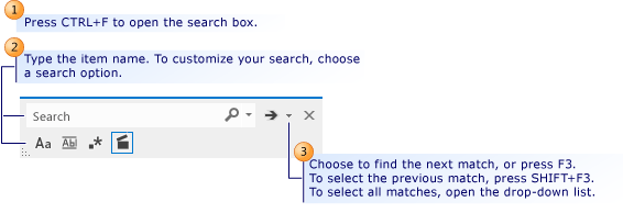Dependency graph search box