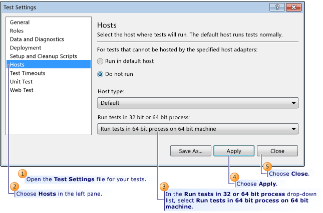 Configuring test setting for 64-bit