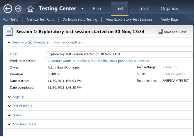 Microsoft Test Manager - Exploratory Test Sessions