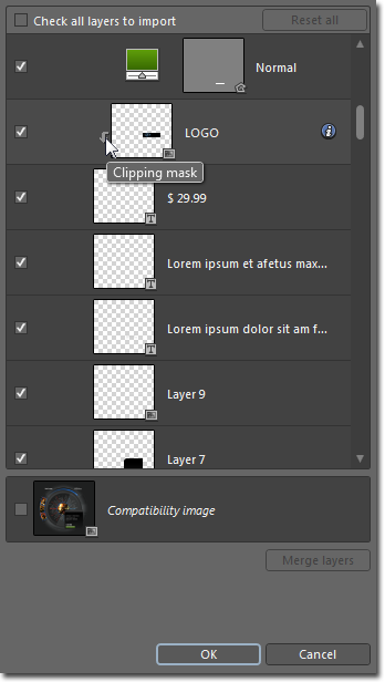 Import Adobe Photoshop File Clipping Mask