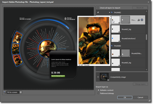 Import Adobe Photoshop File Thumbnail Preview