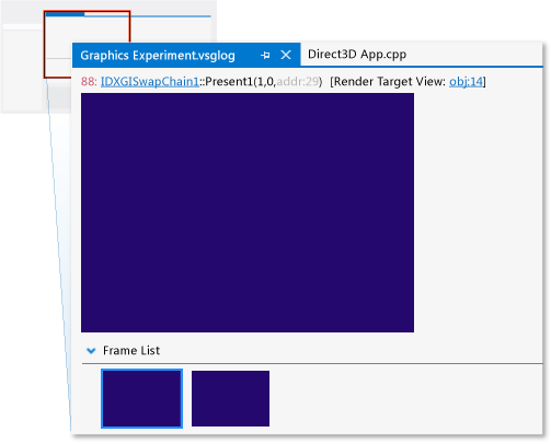 The graphics log document in Visual Studio