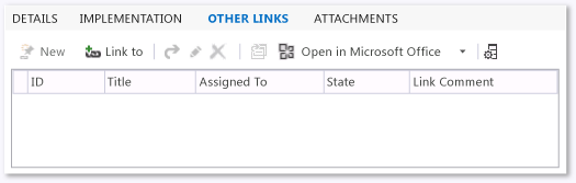 Example of links control added to a work item form