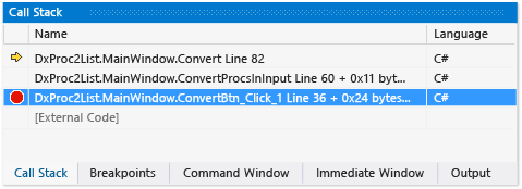 Breakpoint in Call Stack window