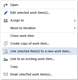 Link selected item(s) in work item context menu