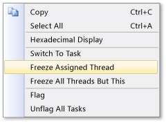 Shortcut thread menu in Parallel Tasks window