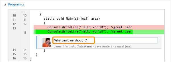 Commit page, diff - comment on line of code
