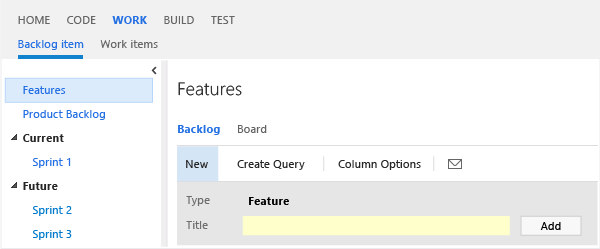 Quick add features from the Features backlog