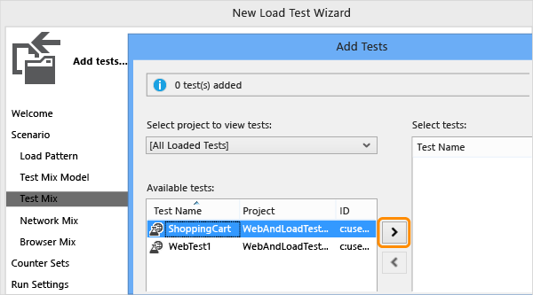 Select which tests to include in the test mix