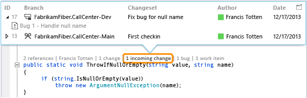 CodeLens: See incoming change from another branch