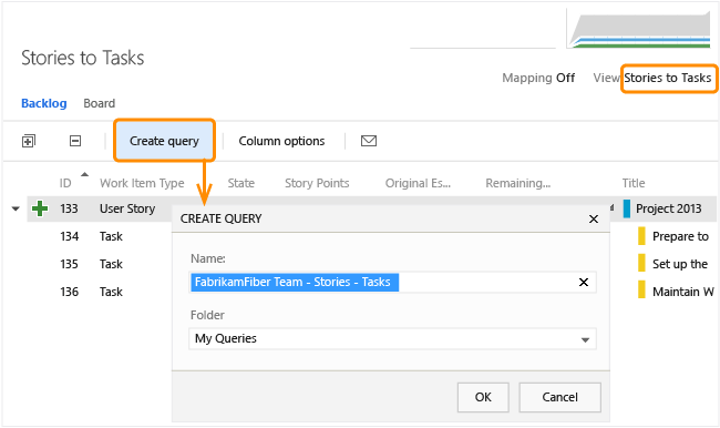 Create query from backlog page