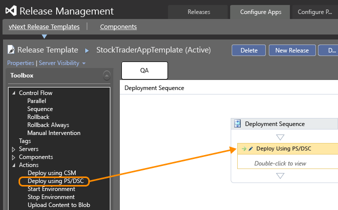 Add deployment actions from the toolbox