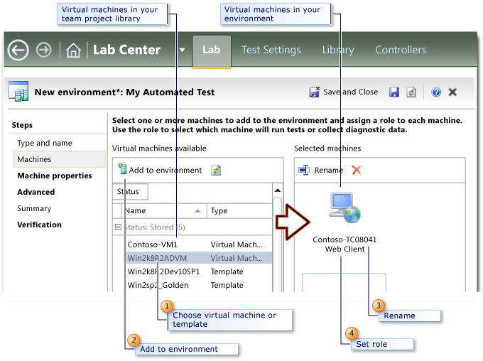 Lab Management Environment Wizard - Machines Page