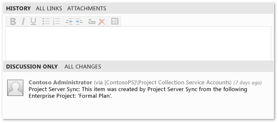 History and Project Server synch message