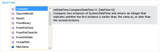 Quick Info for DateTime.Compare