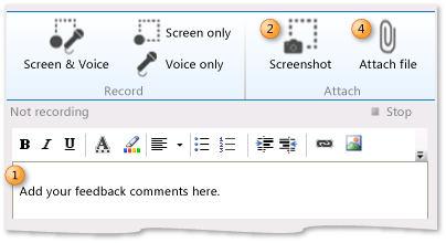 Comment rich-text box on Provide page. Screenshot icon. Attach file icon.