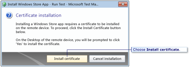 Test certificate dialog