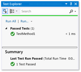 Unit Test Explorer with one passed test
