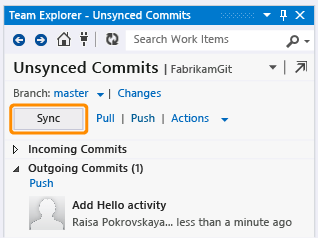 Sync button and Push link on Unsynced Commits page