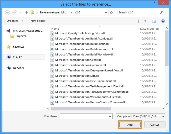 Select the files to reference dialog box