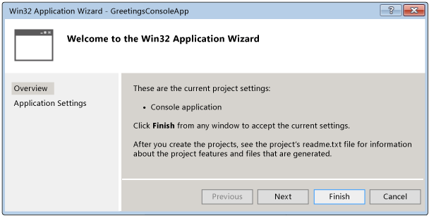 Win32 Console application wizard
