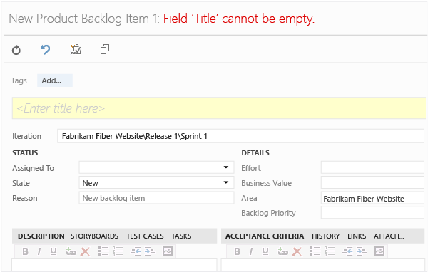 Product backlog item work item form