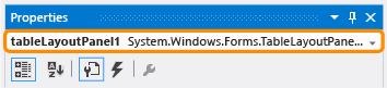 Properties window showing TableLayoutPanel control
