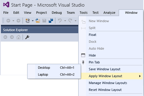 Visual Studio Custom Layout menu item