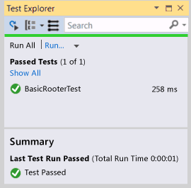 Unit Test Explorer showing a passing test.
