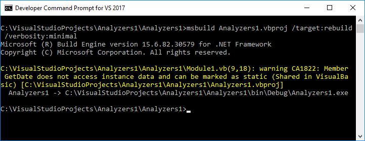MSBuild output with rule violation
