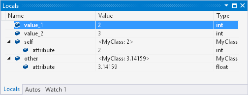 Locals window in the Visual Studio debugger