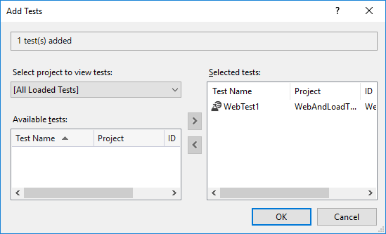 Add Tests dialog box