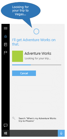 Cortana background app hand-off screen