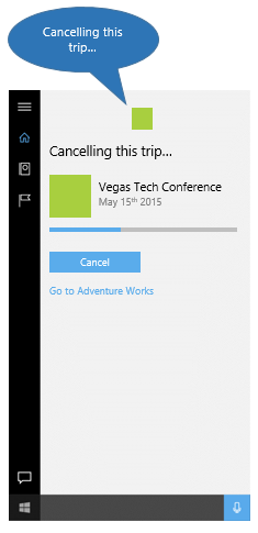 Cortana background app progress screen
