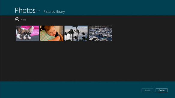 A screen capture of a file picker with one file in the Pictures library selected to be opened.