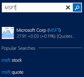 Example search box results for MSFT.