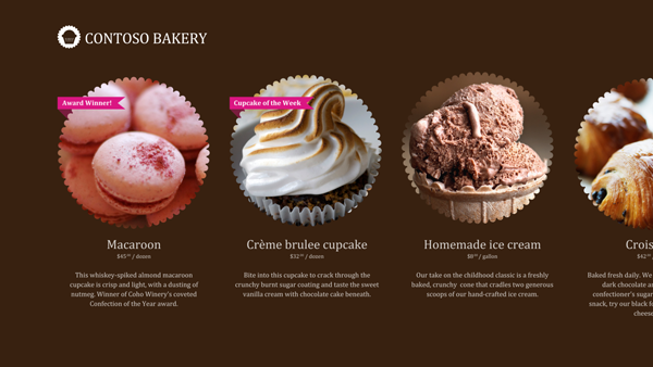 The Contoso Bakery landing page