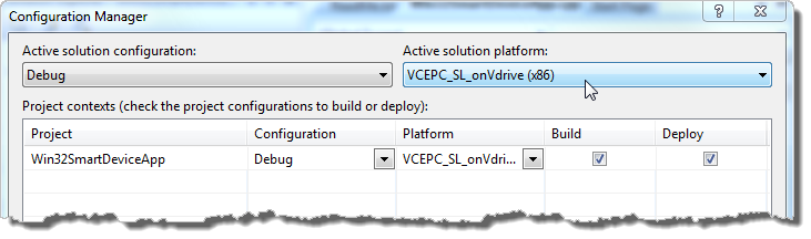 Selecting a platform for the active configuration